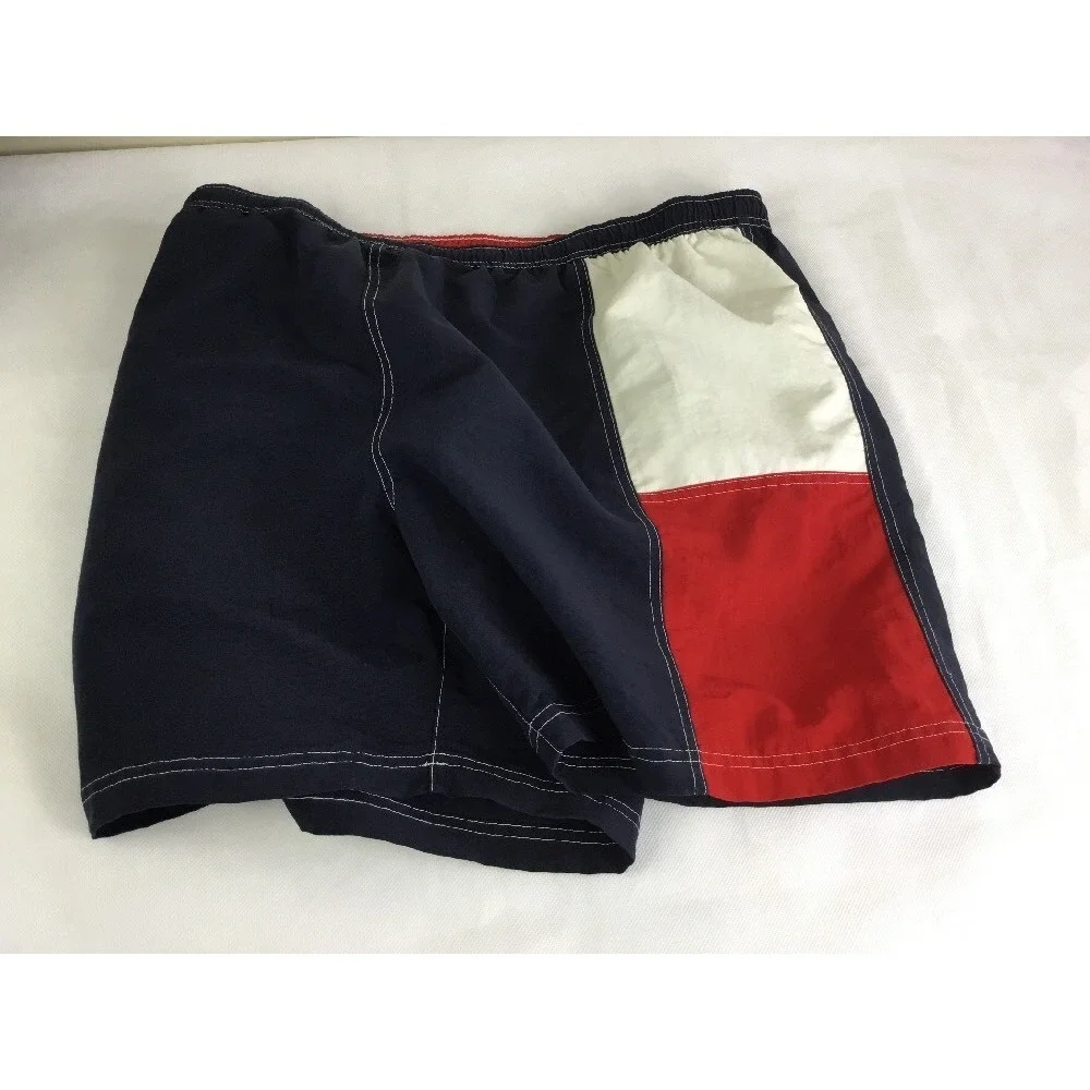 Tommy Hilfiger Swim Trunks Shorts Mens L Flag Spell Out Colorblock‎ 90s Vintage
